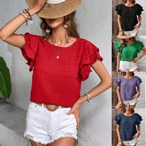 2026 Women’s Clothing Double-layer Ruffled-edge Sleeve Crew