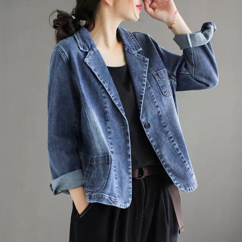 Denim Jacket For Women 2026 Literary Retro Korean Style Loos图片