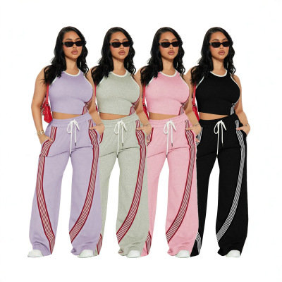 F6026 Women's Fashionable Casual Vest And Side Striped Sport