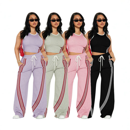 F6026 Women's Fashionable Casual Vest And Side Striped Sport