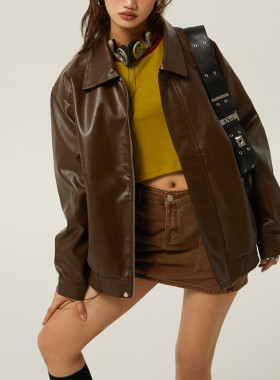 Maillard Brown Motorcycle Jacket Women's 2026 American Retro