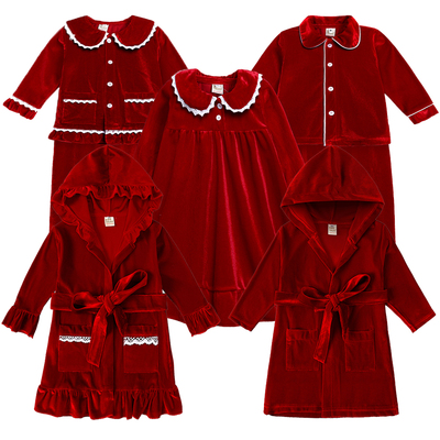 2023 Kids Christmas Robes Pyjamas Red Golden Velvet Dress Fa