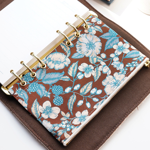 A6分隔收纳袋liberty塔纳棉印花手账本拉链收纳包分隔页6孔拉链袋