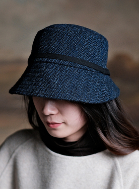 Harris tweed哈里斯粗花呢侍女帽纯羊毛手工大头围防晒遮阳渔夫帽