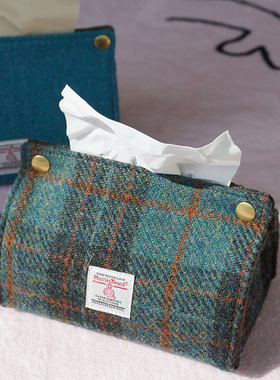 harris tweed哈里斯粗花呢手工纸巾盒高档家用客厅桌面轻奢抽纸盒