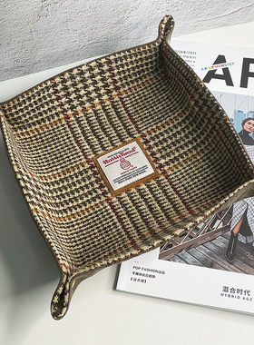 哈里斯粗花呢harris tweed千鸟格玄关桌面收纳盒钥匙手机文玩手串