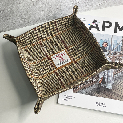 哈里斯粗花呢harris tweed千鸟格玄关桌面收纳盒放钥匙手机大容量