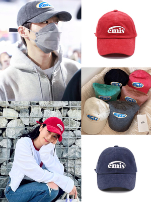 金智秀魏大勋同款韩国小众emis新款字母刺绣棒球帽灯芯绒鸭舌帽子