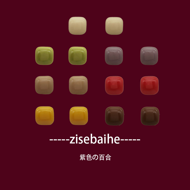 ins可爱撞色糖果方形蚊香盘耳夹女无耳洞耳环925银针耳钉百搭耳饰