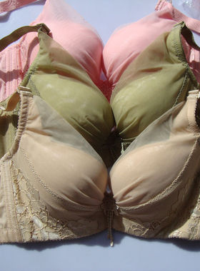 文胸B杯中厚杯丰胸四排扣侧拢加宽肤色绿色粉色8718
