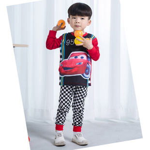 童长袖纯棉薄款秋装保暖睡衣 宝宝poli汽车总动员居家舒适睡衣