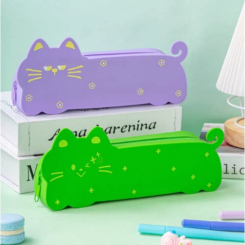 新款硅胶笔袋学霸简约文具笔袋女生粉喵星高颜值笔袋