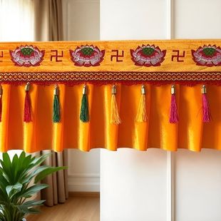 寺庙佛堂莲花刺绣桌裙裙围挡帘背景帘装饰供佛背景布挂帘横幅定制