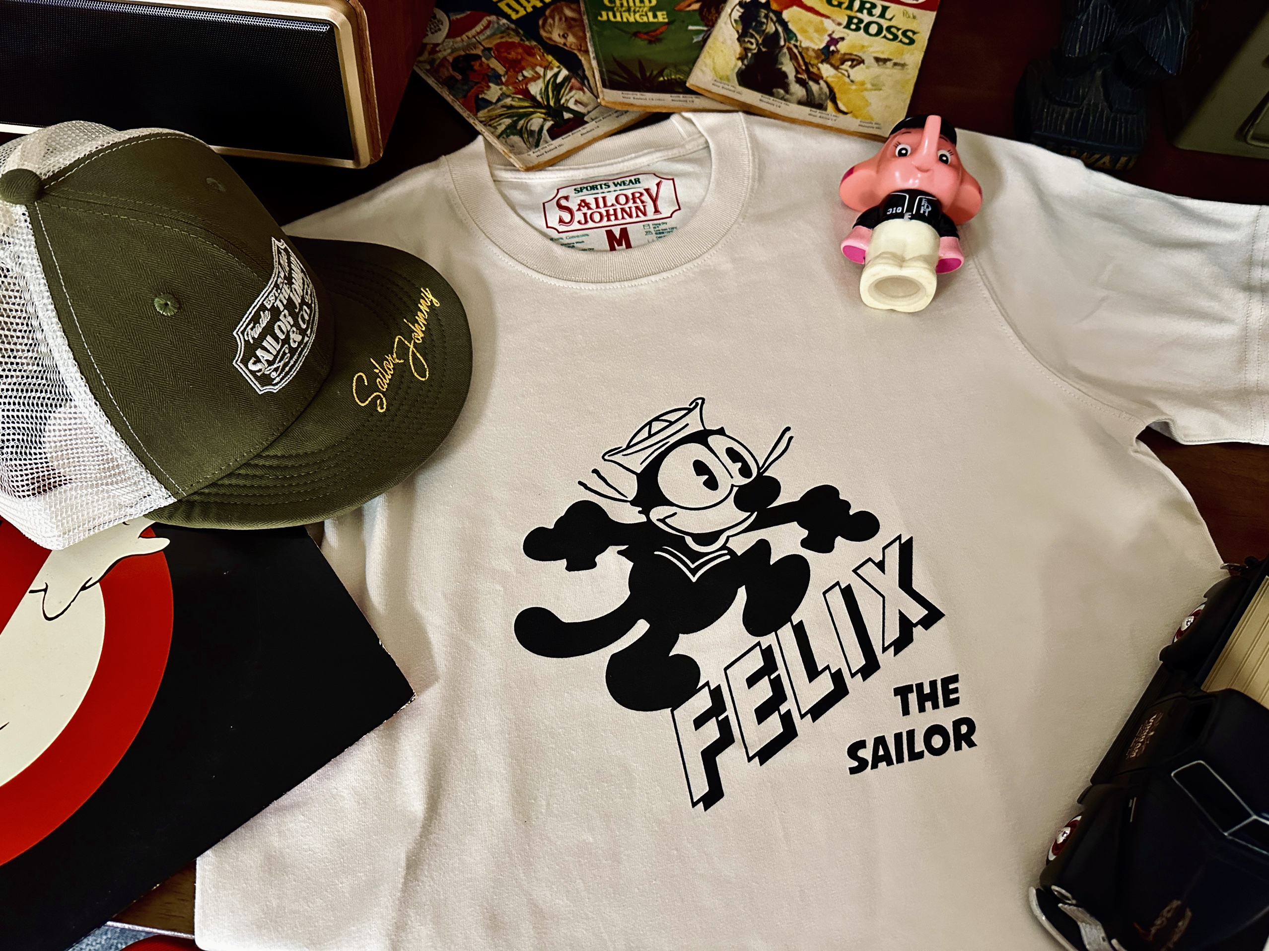 33oz SAILOR JOHNNY 美式复古海军菲利猫印花趣味重磅270g纯棉短