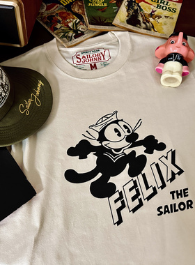 33oz SAILOR JOHNNY 美式复古海军菲利猫印花趣味重磅270g纯棉短