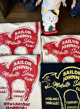 33ozSAILOR JOHNNY美式休闲复古猫咪印花210g纯棉正肩短袖T恤圆领
