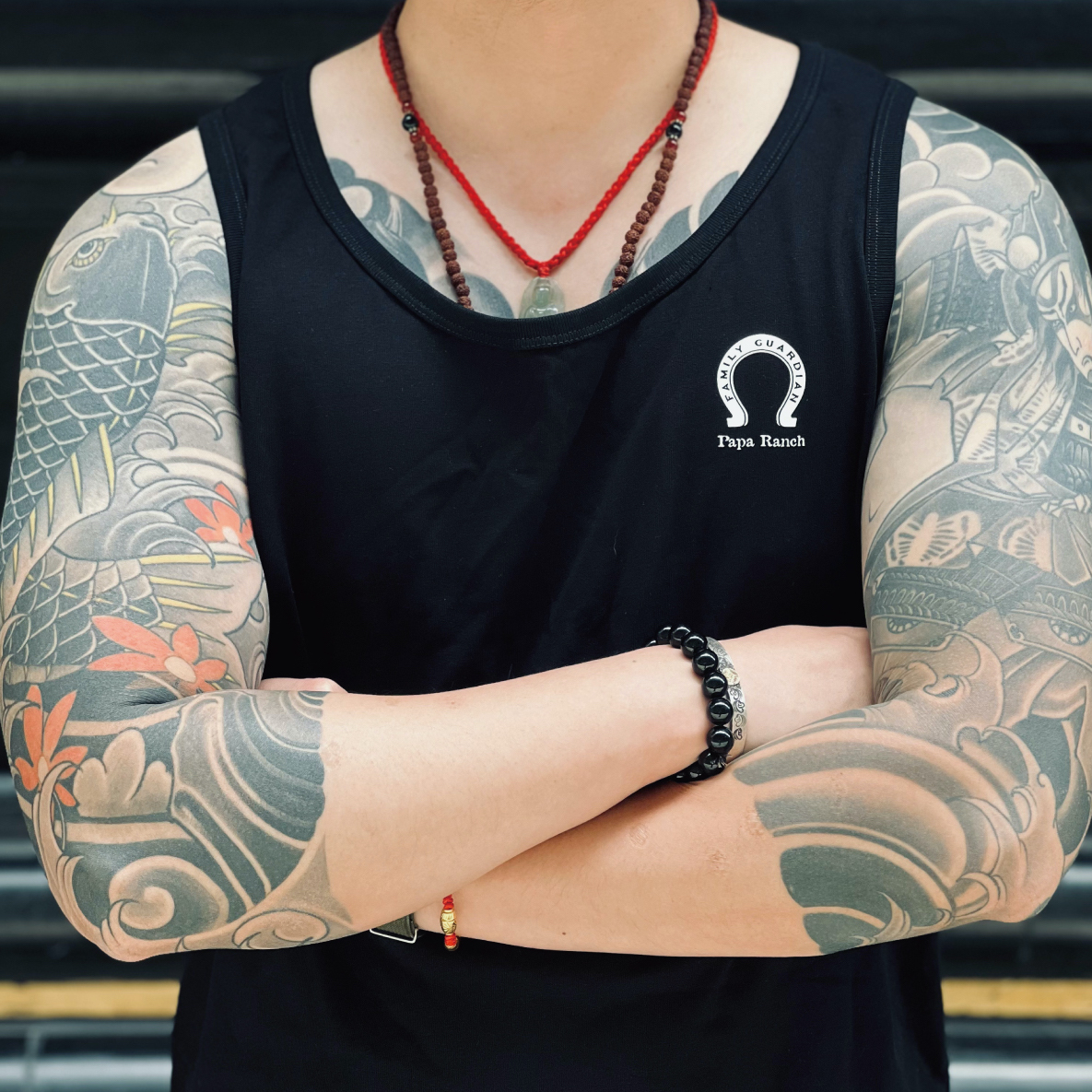 33oz PapaRanch美式复古重磅270g无袖坎肩背心花体印花Tee机车