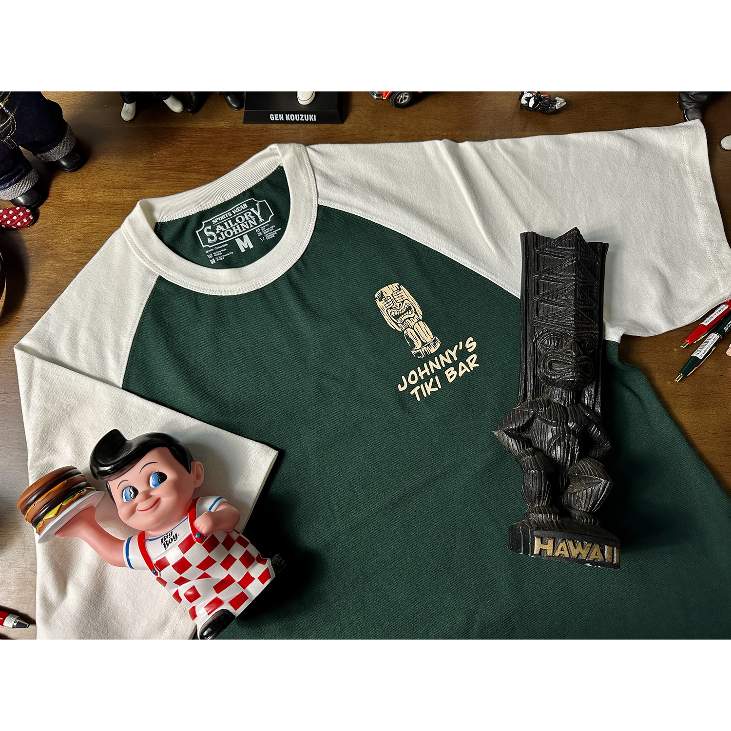 33oz SAILOR JOHNNY美式复古300g重磅纯棉撞色插肩袖短袖T恤宽松