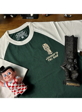 33oz SAILOR JOHNNY美式复古300g重磅纯棉撞色插肩袖短袖T恤宽松