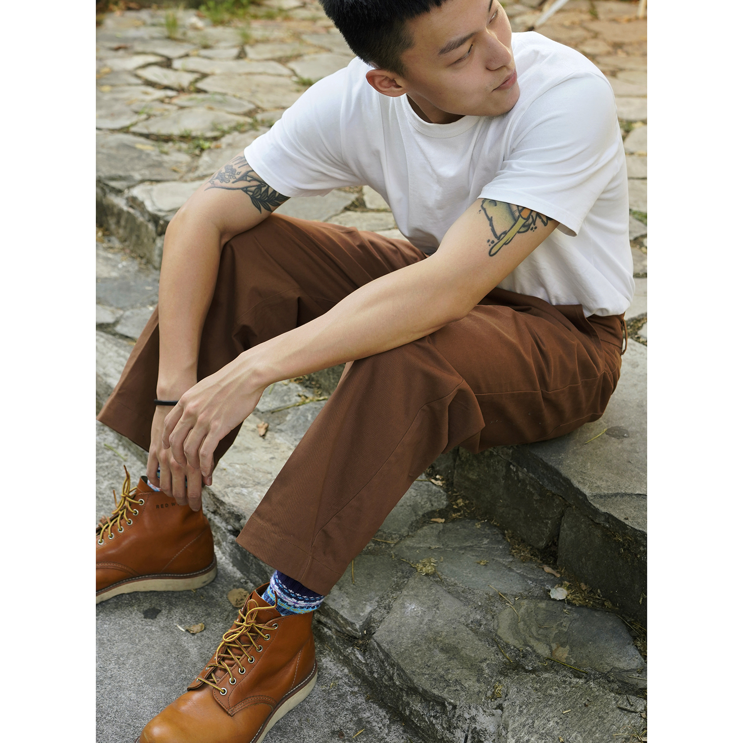 33oz SAILOR JOHNNY美式复古纯棉宽松阔腿高腰工装裤情侣男女焦糖