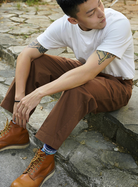 33oz SAILOR JOHNNY美式复古纯棉宽松阔腿高腰工装裤情侣男女焦糖