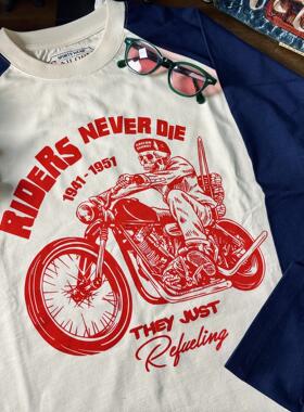 33oz SAILOR JOHNNY美式复古机车骷髅245g宽松版插肩长袖T恤秋冬