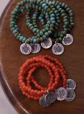 33oz 西亓好物日本琉璃999纯手工制作银牌手链美式复古阿美咔叽