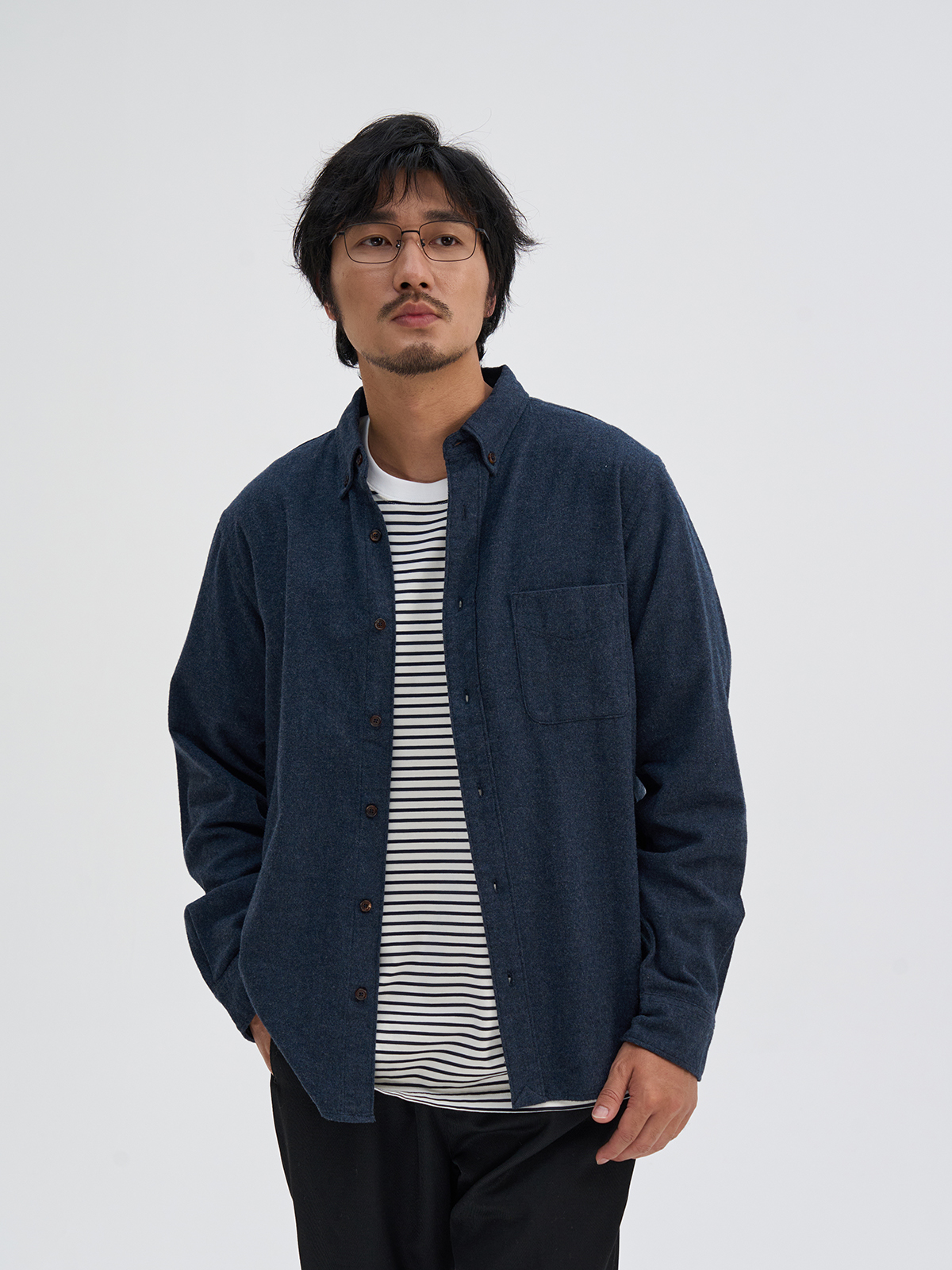 nativewell翻领长袖柔软衬衫