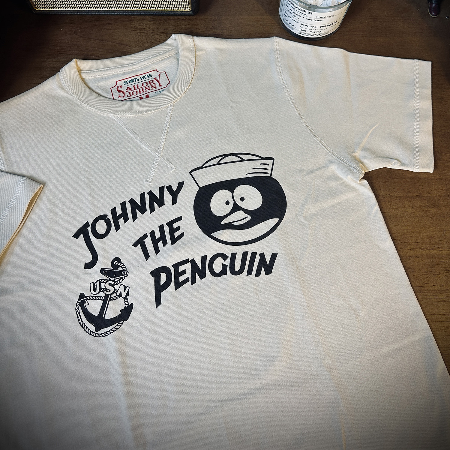 33oz SAILOR JOHNNY美式复古企鹅自由女神重磅250g粗纱短袖T恤