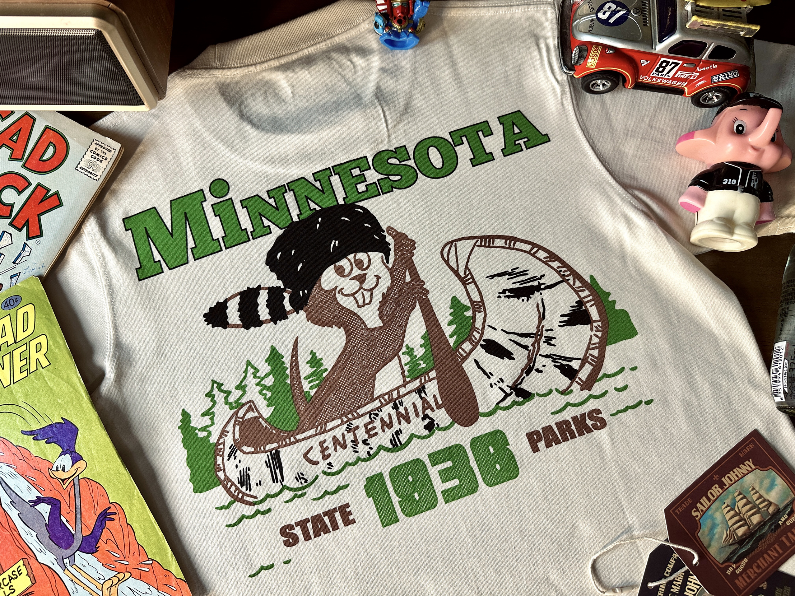 33oz SAILOR JOHNNY 美式复古海狸印花趣味重磅270g纯棉短袖T恤