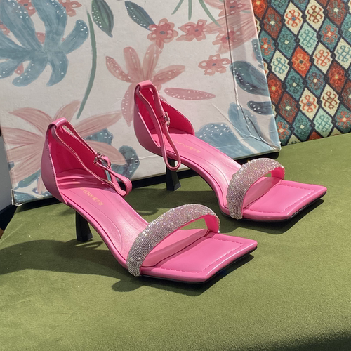 品牌断码捡漏法式一字带高跟凉鞋女水钻细跟气质时尚凉鞋4812