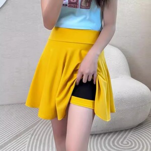 半身裙女黄色百褶裙高腰松紧太阳裙广场舞伞裙跳舞a字裙运动短裙