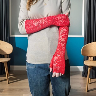 蕾丝半指手套女夏季薄款装饰红色新娘护腕洛丽塔假袖子小手臂套