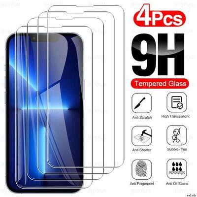 4pc适用于苹果15plus钢化膜Tempered Glass iPhone 16 15 14 13 12 11 Pro Max Screen Protector高清玻璃膜