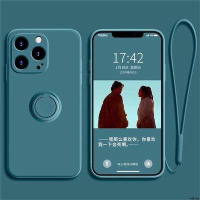 适用于iPhone11 12 13 14 15 Pro Max Silicone Case XSMA XR X 78plus Ring Cover w/ Strap硅胶指环手机套