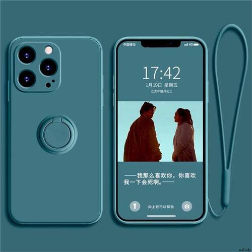 适用于iPhone11 12 13 14 15 Pro Max Silicone Case XSMA XR X 78plus Ring Cover w/ Strap硅胶指环手机套