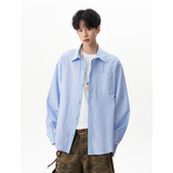 A410-CS37307-P60限价89-日系休闲翻领条纹长袖衬衫-牛津纺135g，男装衬衫，电商A410