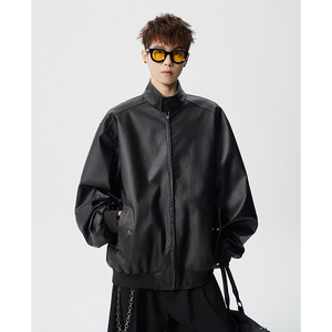 A410-WT34780-P110限价169-美式格纹撞色立领夹克-290G 皮料，男装夹克，电商A410