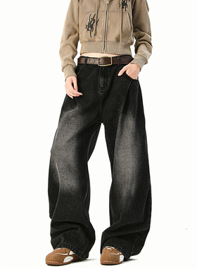 A410-K8384-P65限价99-美式复古褶皱阔腿牛仔裤-320g 牛仔裤面料