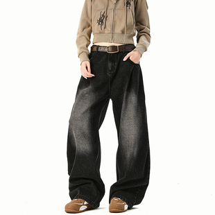 美式 P65限价99 复古褶皱阔腿牛仔裤 320g 面料 A410 牛仔裤 K8384