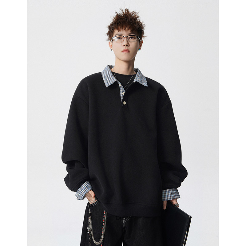 A410-A32648-P85限价129-美式POLO领宽松百搭卫衣-400g华棉，男装Polo衫，电商A410