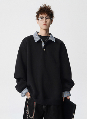 A410-A32648-P85 限价129-美式POLO领宽松百搭卫衣-400g 华棉