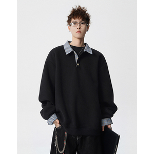 A410-A32648-P85 限价129-美式POLO领宽松百搭卫衣-400g 华棉，男装Polo衫，电商A410