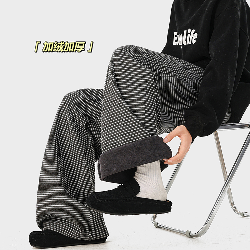 A410-K8781JR-P70限价109-条纹加绒卫裤-450g加绒拉菲条条纹面料，男装休闲裤，电商A410