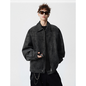 A410-WT93306-P105限价159-美式雾面扎染皮夹克-雾面皮 410G，男装夹克，电商A410