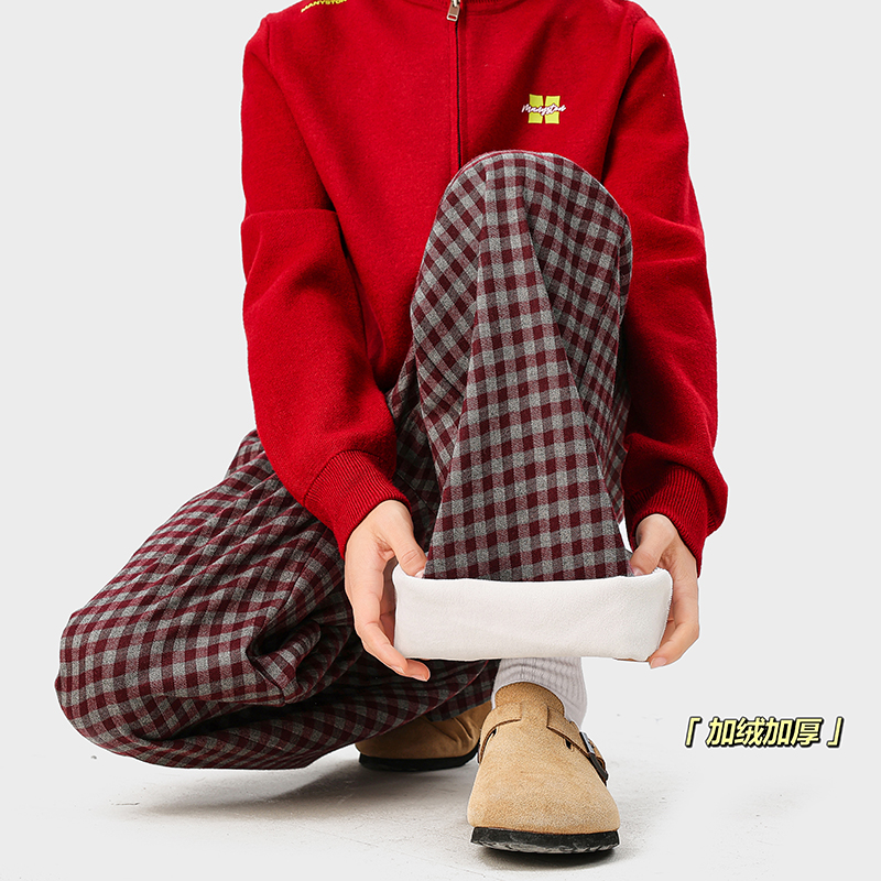 A410-K8783JR-P70限价109-美式格子加绒阔腿裤-格子面料380g左右，男装卫衣，电商A410