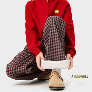 A410-K8783JR-P70限价109-美式格子加绒阔腿裤-格子面料380g左右，男装卫衣，电商A410