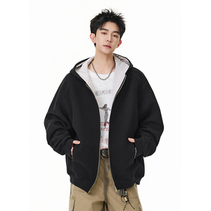 A410-WT34758-P95限价149-美式拼接条纹连帽卫衣-400G 华棉，男装卫衣，电商A410