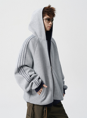 A410-WT34718-特批75限价149-美式条纹连帽卫衣外套-400g 华棉