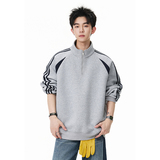 A410-WT34748-P85限价129-条纹撞色半拉链立领卫衣-400G华棉，男装卫衣，电商A410